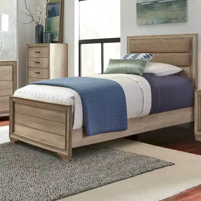 Sun Valley Sandstone Rolled Upholstered Bed Set