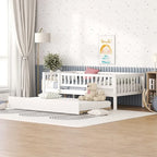 Twin Size Wood Daybed with Trundle and Fence Guardrails