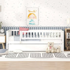 Twin Size Wood Daybed with Trundle and Fence Guardrails