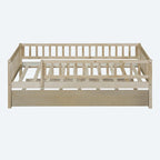 Twin Size Wood Daybed with Trundle and Fence Guardrails