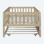 Twin Size Wood Daybed with Trundle and Fence Guardrails