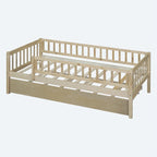 Twin Size Wood Daybed with Trundle and Fence Guardrails