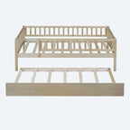 Twin Size Wood Daybed with Trundle and Fence Guardrails