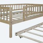 Twin Size Wood Daybed with Trundle and Fence Guardrails