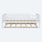 Twin Size Wood Daybed with Trundle and Fence Guardrails