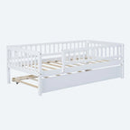 Twin Size Wood Daybed with Trundle and Fence Guardrails