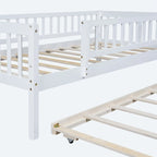 Twin Size Wood Daybed with Trundle and Fence Guardrails