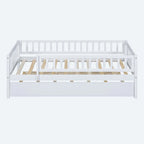 Twin Size Wood Daybed with Trundle and Fence Guardrails