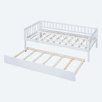 Twin Size Wood Daybed with Trundle and Fence Guardrails