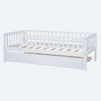 Twin Size Wood Daybed with Trundle and Fence Guardrails