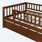 Twin Size Wood Daybed with Trundle and Fence Guardrails