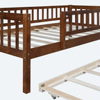Twin Size Wood Daybed with Trundle and Fence Guardrails