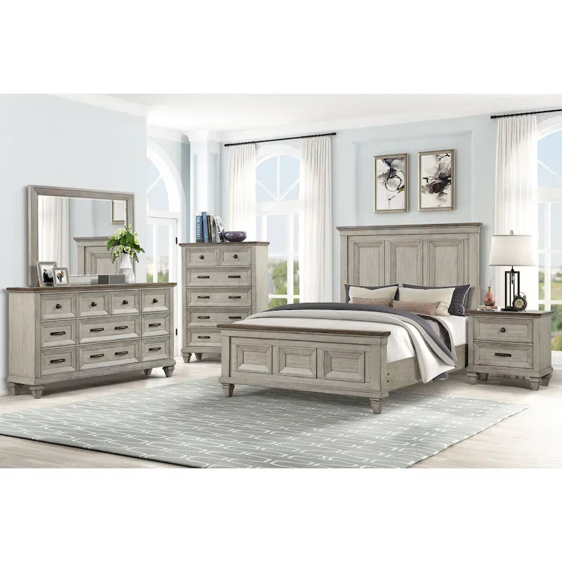 New Classic Furniture Mecklin Cream and Brown 5-Piece Bedroom Set with 2-Nightstand