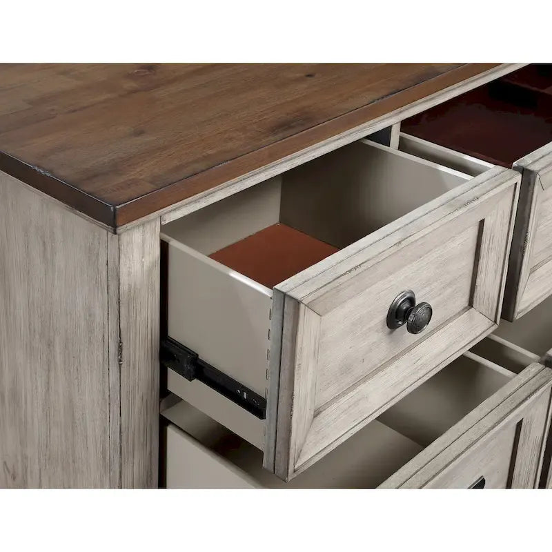 New Classic Furniture Mecklin Cream and Brown 5-Piece Bedroom Set with 2-Nightstand