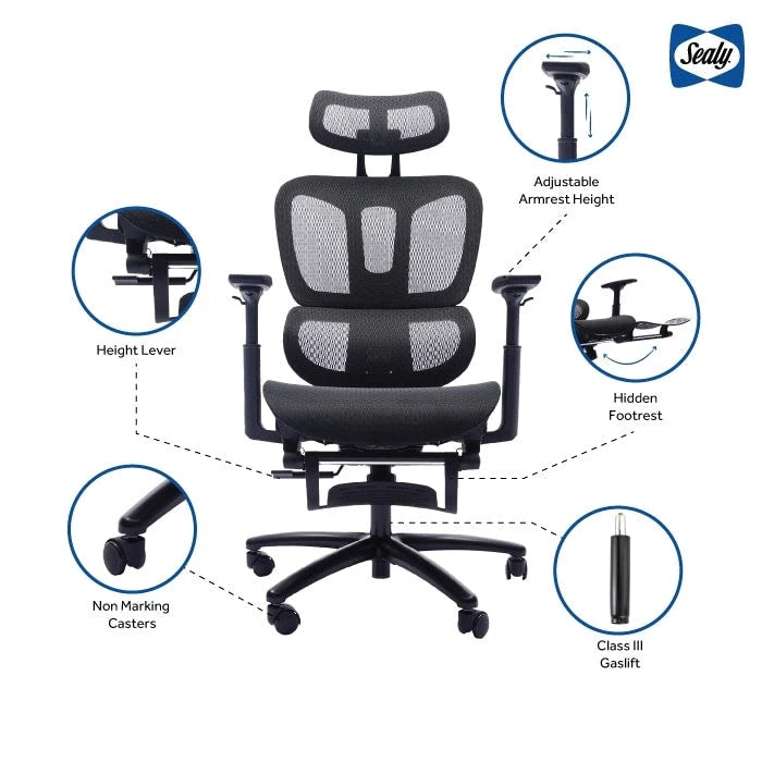 Sealy Huxley Ergonomic High-Back Mesh Office Chair with Adjustable Headrest and Armrests