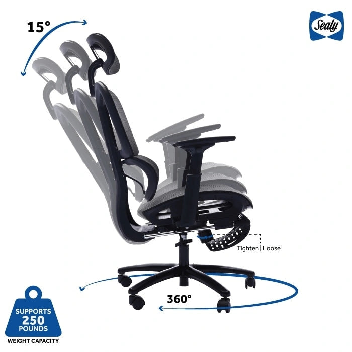 Sealy Huxley Ergonomic High-Back Mesh Office Chair with Adjustable Headrest and Armrests