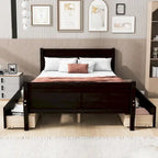 Full Size Wood Platform Bed with 4 Drawers and Streamlined Headboard