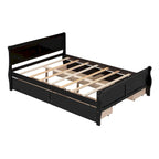 Full Size Wood Platform Bed with 4 Drawers and Streamlined Headboard