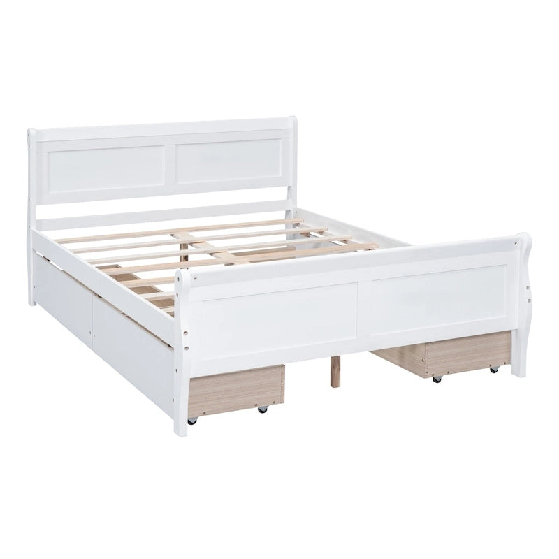 Full Size Wood Platform Bed with 4 Drawers and Streamlined Headboard