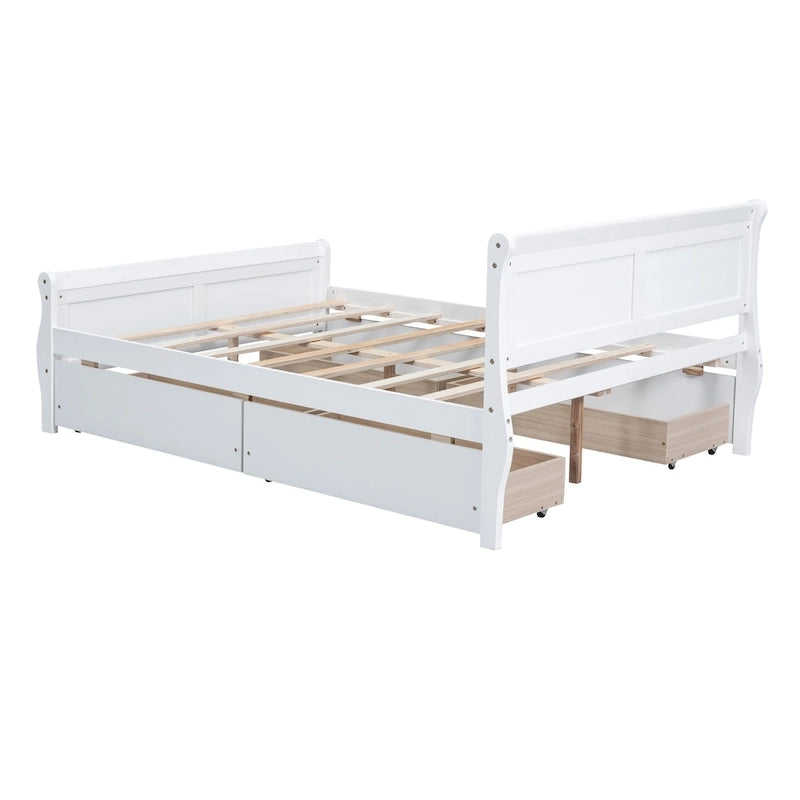 Full Size Wood Platform Bed with 4 Drawers and Streamlined Headboard