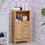 HOMCOM Bamboo Floor Cabinet Bathroom Floor Cabinet Living Room Organizer Tower with Multiple Shelves and Doors, Natural