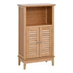 HOMCOM Bamboo Floor Cabinet Bathroom Floor Cabinet Living Room Organizer Tower with Multiple Shelves and Doors, Natural