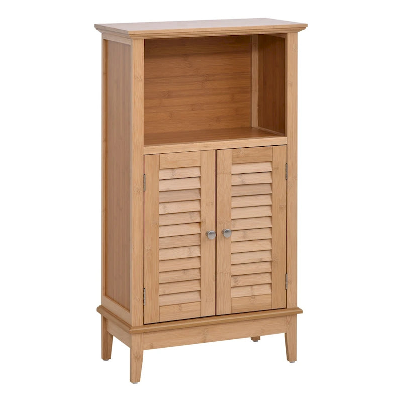 HOMCOM Bamboo Floor Cabinet Bathroom Floor Cabinet Living Room Organizer Tower with Multiple Shelves and Doors, Natural