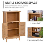 HOMCOM Bamboo Floor Cabinet Bathroom Floor Cabinet Living Room Organizer Tower with Multiple Shelves and Doors, Natural