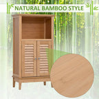 HOMCOM Bamboo Floor Cabinet Bathroom Floor Cabinet Living Room Organizer Tower with Multiple Shelves and Doors, Natural