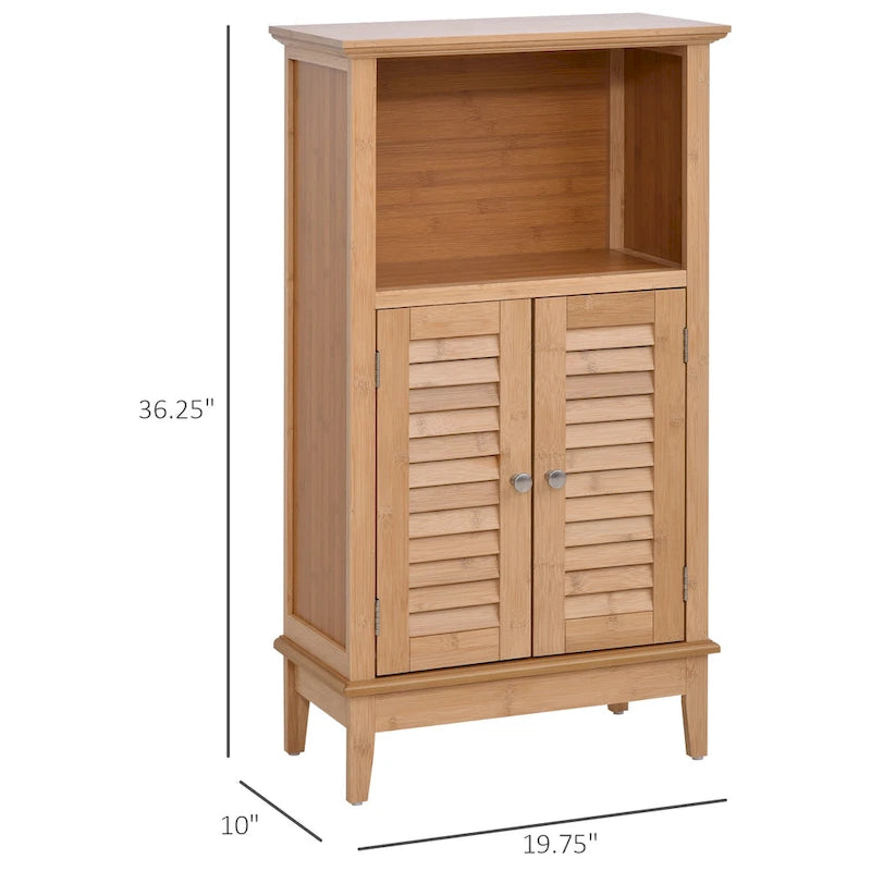 HOMCOM Bamboo Floor Cabinet Bathroom Floor Cabinet Living Room Organizer Tower with Multiple Shelves and Doors, Natural