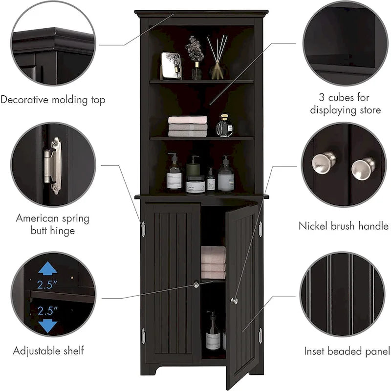 UTEX Tall Corner Cabinet, Free Standing Corner Storage Cabinet with Doors and Adjustable Shelves