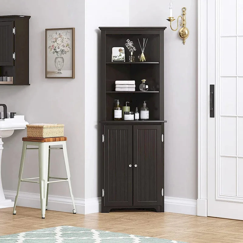 UTEX Tall Corner Cabinet, Free Standing Corner Storage Cabinet with Doors and Adjustable Shelves