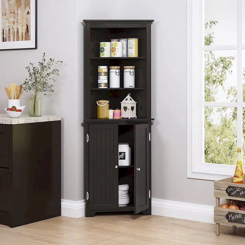 UTEX Tall Corner Cabinet, Free Standing Corner Storage Cabinet with Doors and Adjustable Shelves