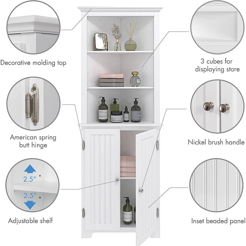 UTEX Tall Corner Cabinet, Free Standing Corner Storage Cabinet with Doors and Adjustable Shelves