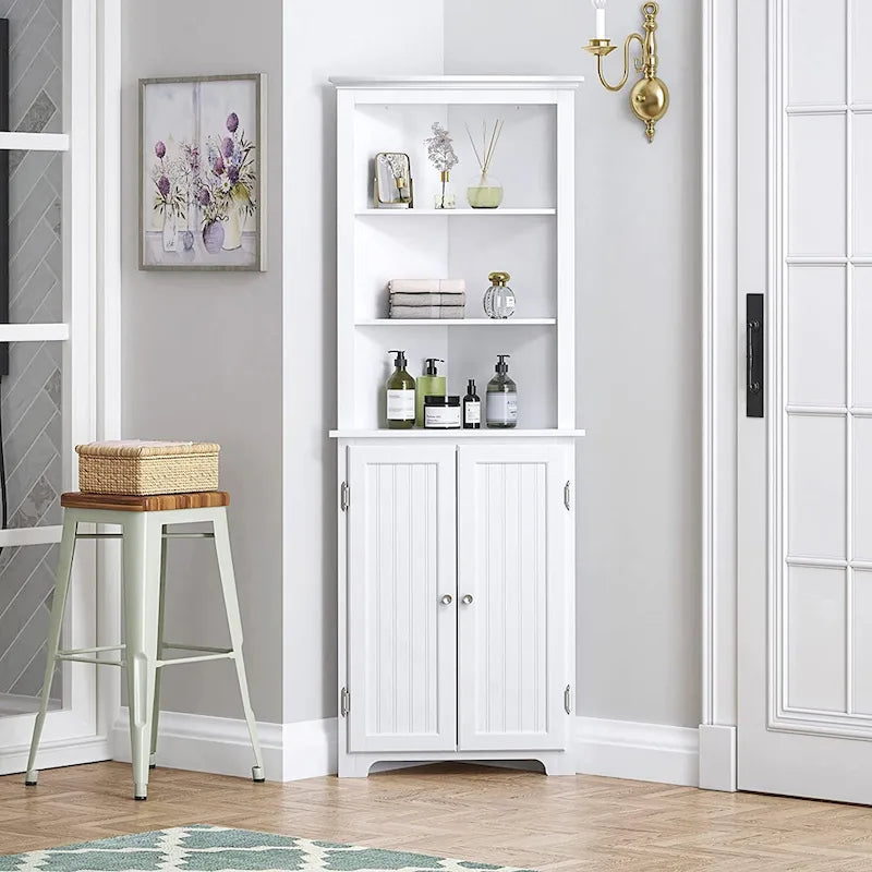 UTEX Tall Corner Cabinet, Free Standing Corner Storage Cabinet with Doors and Adjustable Shelves