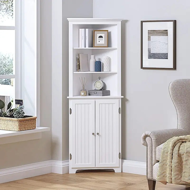 UTEX Tall Corner Cabinet, Free Standing Corner Storage Cabinet with Doors and Adjustable Shelves