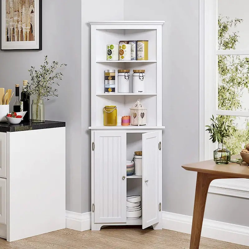 UTEX Tall Corner Cabinet, Free Standing Corner Storage Cabinet with Doors and Adjustable Shelves