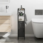 Wood Tall Bathroom Linen Cabinet Small Bathroom Storage Corner Floor Cabinet with Doors and Shelves Toilet Paper Holder