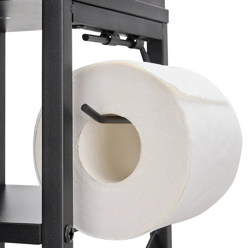 Wood Tall Bathroom Linen Cabinet Small Bathroom Storage Corner Floor Cabinet with Doors and Shelves Toilet Paper Holder