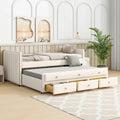 Twin Size Upholstered Daybed with Twin Size Trundle and Drawers, Velvet, Beige