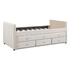 Twin Size Upholstered Daybed with Twin Size Trundle and Drawers, Velvet, Beige