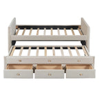 Twin Size Upholstered Daybed with Twin Size Trundle and Drawers, Velvet, Beige