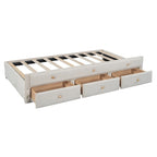 Twin Size Upholstered Daybed with Twin Size Trundle and Drawers, Velvet, Beige