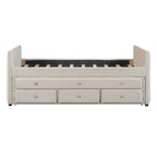 Twin Size Upholstered Daybed with Twin Size Trundle and Drawers, Velvet, Beige