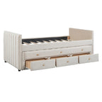 Twin Size Upholstered Daybed with Twin Size Trundle and Drawers, Velvet, Beige