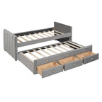 Twin Size Upholstered Daybed with Twin Size Trundle and Drawers, Velvet, Beige