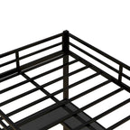 Full Metal Loft Bed with Desk and Shelves, Loft Bed with Ladder and Guardrails, Loft Bed Frame for Bedroom, Black