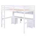 Full Size Loft Bed with Desk, Cabinets, Drawers and Bedside Tray, Charging Station, Gray