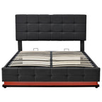 Tufted Upholstered Platform Bed with Hydraulic Storage System,Queen Size PU Storage Bed with LED Lights and USB charger, Black