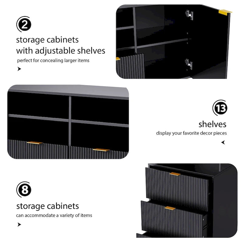 U-Can 4-Piece Entertainment Wall Unit with 13 shelves,8 Drawers and 2 Cabinets, Multifunctional TV Stand Media Storage Cabinet w